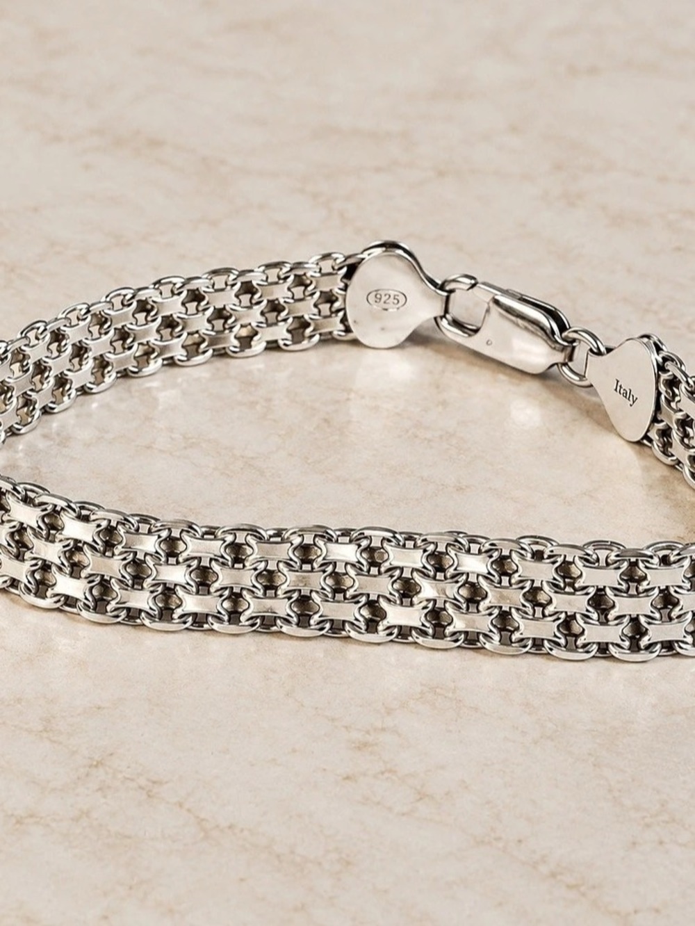 Vintage 925 Italy Sterling Silver Multi-Row Woven Mesh Bracelet